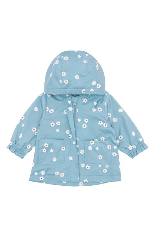 MILES THE LABEL Floral Print Recycled Polyester Hooded Windbreaker in 601 Light Blue