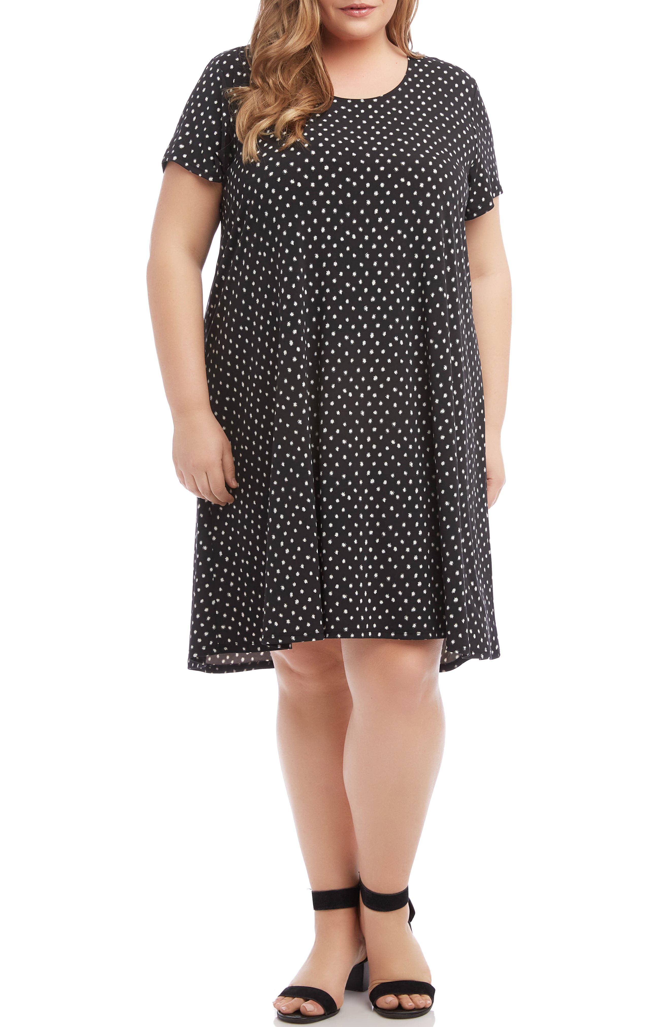 Plus Size Karen Kane Maggie Polka Dot Trapeze Dress, Black