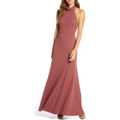 Jenny Yoo Petra Halter Crepe Evening Dress, Pink