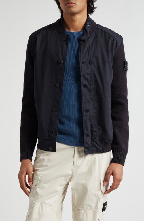 Stone Island Bio Raso Knit Sleeve Bomber Jacket Navy Blue at Nordstrom,