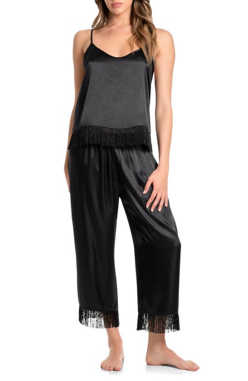 In Bloom by Jonquil Holland Fringe Trim Satin Pajamas in Black 