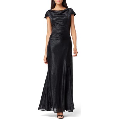 Tahari Stretch Metallic A-Line Gown, Black