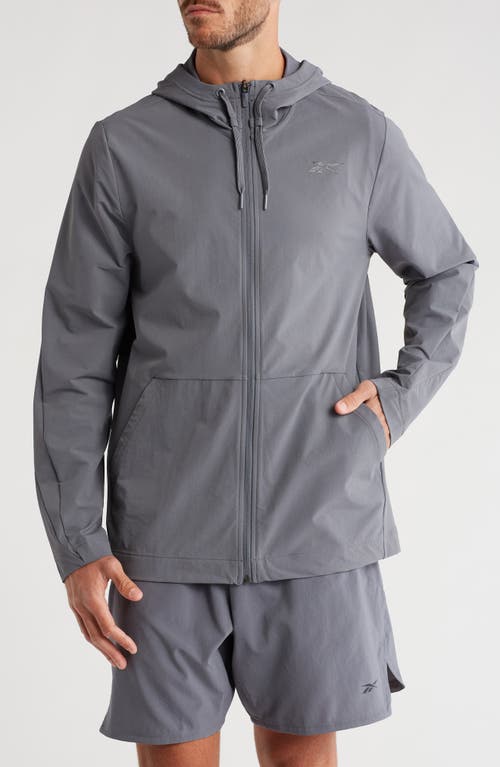 Shop Reebok Full Zip Hooded Jacket In Cold Grey