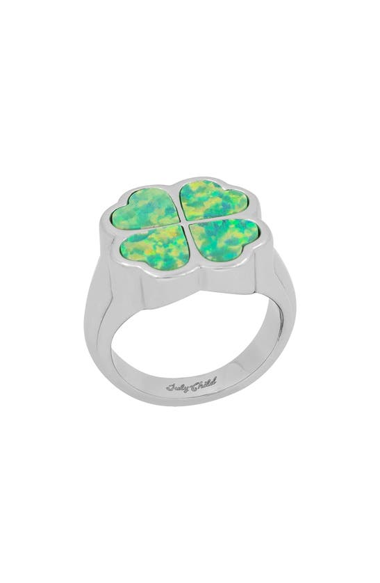 Shop July Child Irish Charm Signet Ring In Silver/ Green Opal