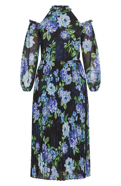 City Chic Promise Floral Cold Shoulder Long Sleeve Maxi Dress In Blue Blooms