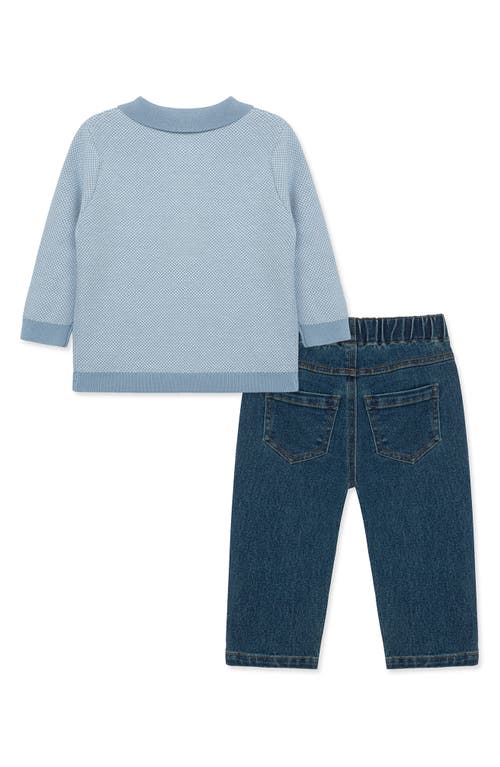 Little Me Jacquard Polo & Denim Jeans Set In Blue