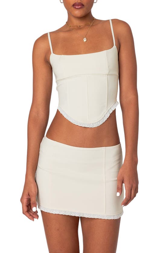 Shop Edikted Thora Lace-up Back Corset Top In Cream