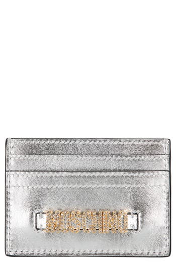Moschino Crystal Logo Card Case In Fantasy Print Nickel