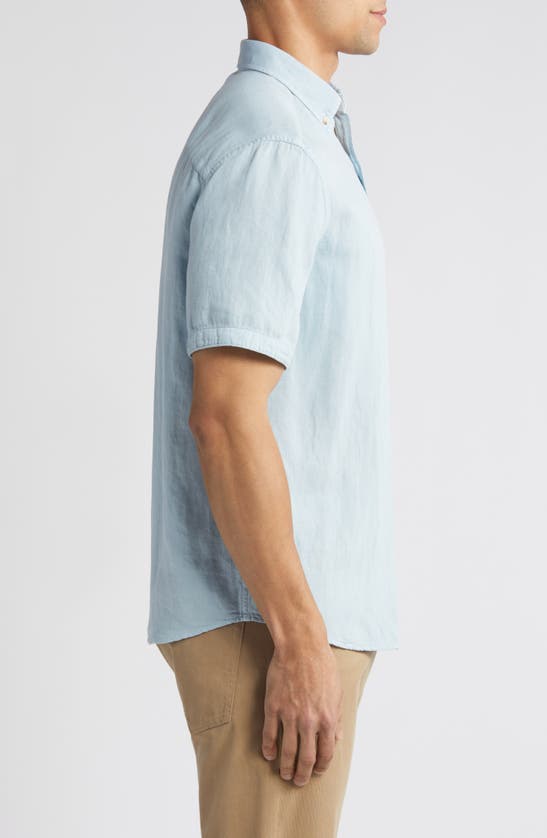 Shop Johnston & Murphy Antique Dyed Linen Blend Short Sleeve Button-down Shirt In Blue