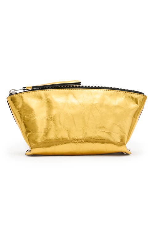 Shop Allsaints Anais Stud Metallic Leather Clutch In Warm Gold