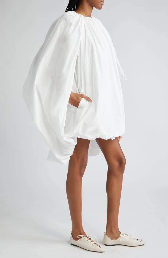 Shop Stella Mccartney Cape Sleeve Bubble Hem Satin Dress In 9001 - White