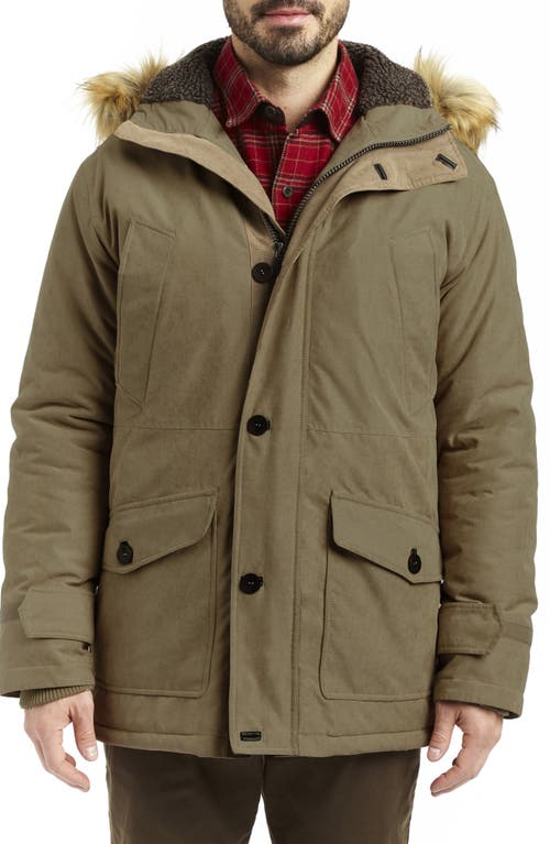 Micro Oxford Hooded Faux Fur Trim Parka in Tobacco