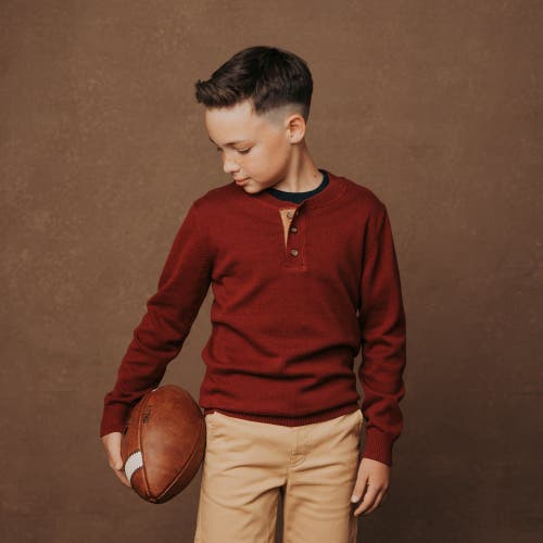 Shop Hope & Henry Boys' Organic Sweater Henley With Elbow Patches, Kids In Oxblood