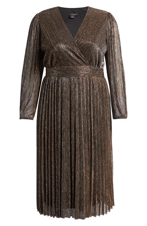 70s Plus Size Costumes, Clothing, Outfits | Hippie, Disco halogenr Metallic Long Sleeve Surplice Neck Midi Dress in Bronze at Nordstrom Size 3X $129.00 AT vintagedancer.com