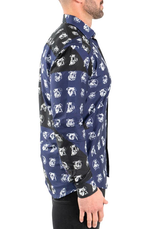 Maceoo Fibonacci Bulldog Print Contemporary Fit Button-up Shirt In Blue