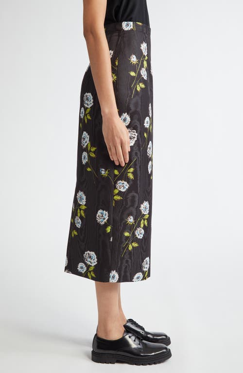 Shop Emilia Wickstead Lorelei Floral Moiré Midi Skirt In Roses Stem On Black