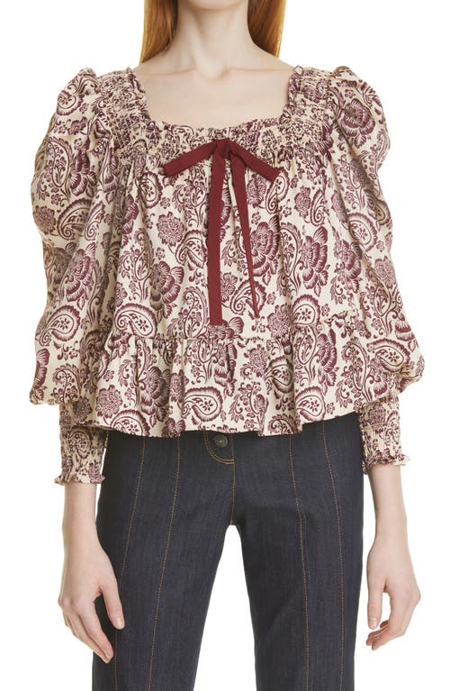 Cinq à Sept Liza Paisley Smocked Top in Canvas/Merlot at Nordstrom, Size Small