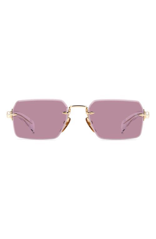 56mm Rimless Rectangular Sunglasses in Gold Crystal