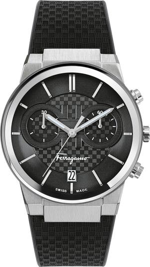Salvatore ferragamo blue guilloche dial leather strap automatic clearance men's watch