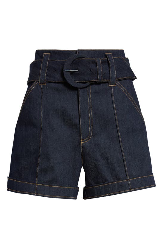 Shop Cinq À Sept Aldi High Waist Belted Denim Shorts In Indigo