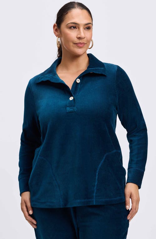 Shop Foxcroft Sammy Corduroy Polo Top In Deep Teal