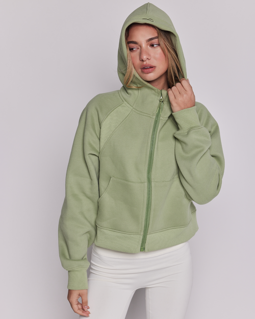 Shop Rebody Active Effortless Fleece Full Zip Hoodie In Matcha