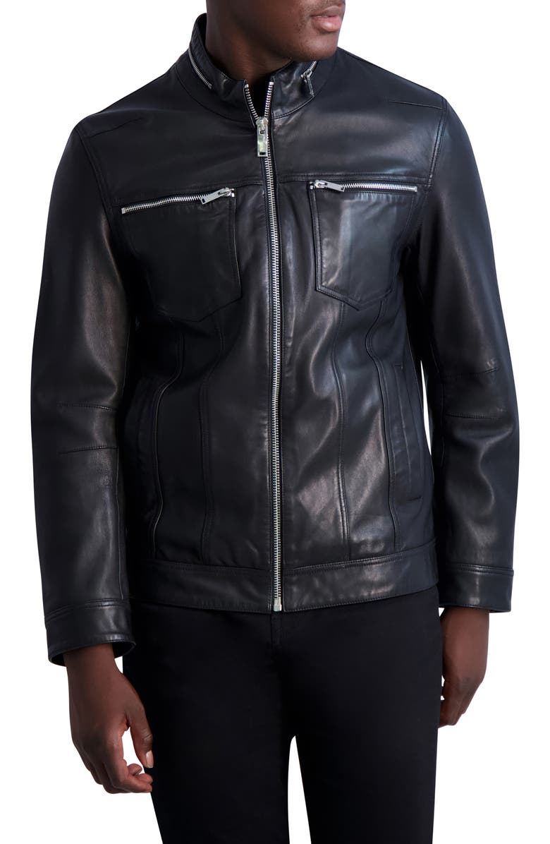 Karl Lagerfeld Paris Exposed Zipper Leather Trucker Jacket |