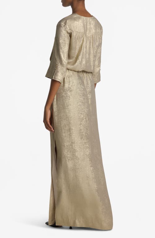 St John St. John Collection Metallic Tie Waist Gown In Champagne