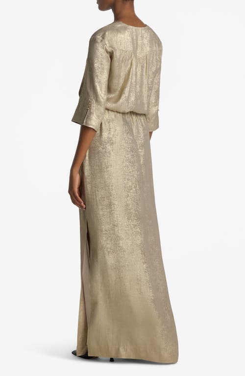 Shop St John St. John Collection Metallic Tie Waist Gown In Champagne