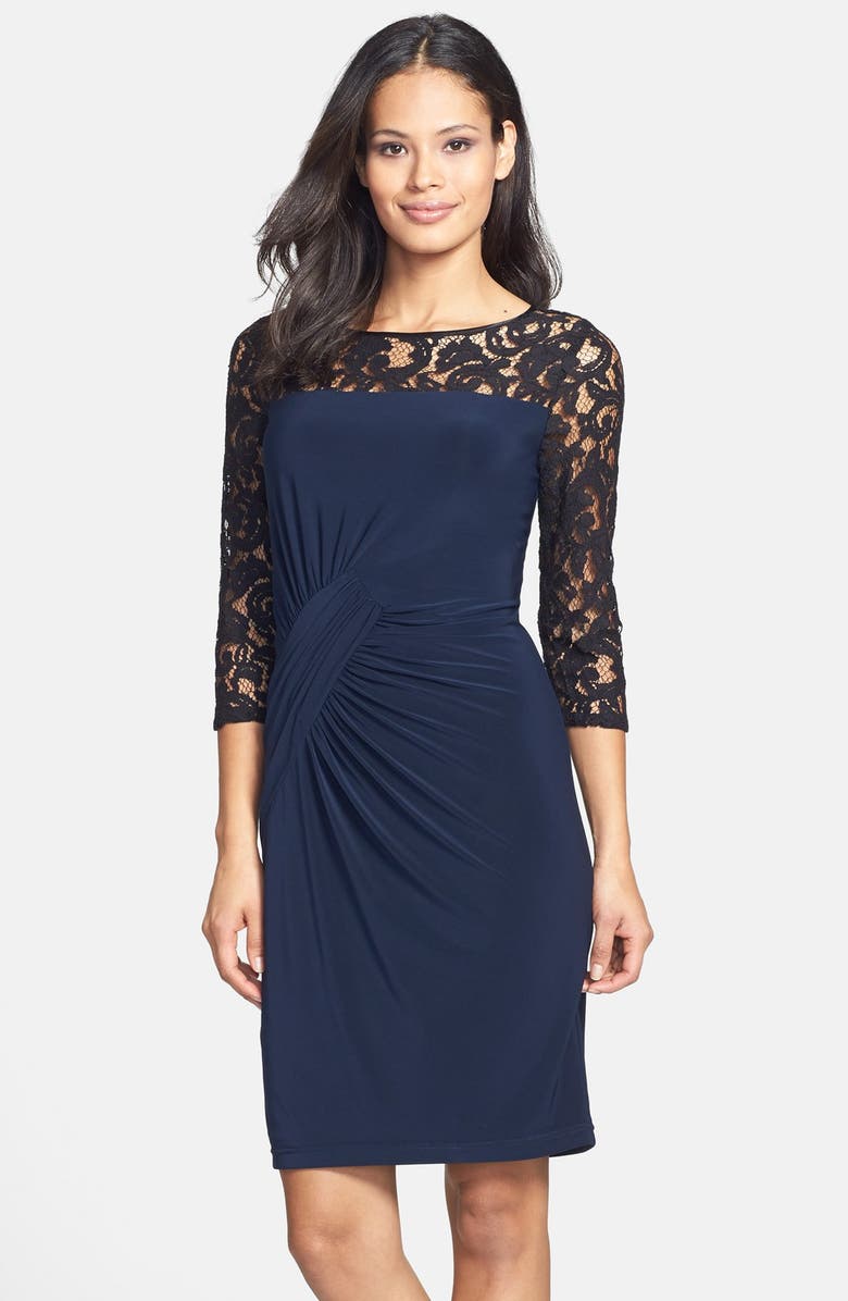 Adrianna Papell Lace & Jersey Shirred Sheath Dress | Nordstrom