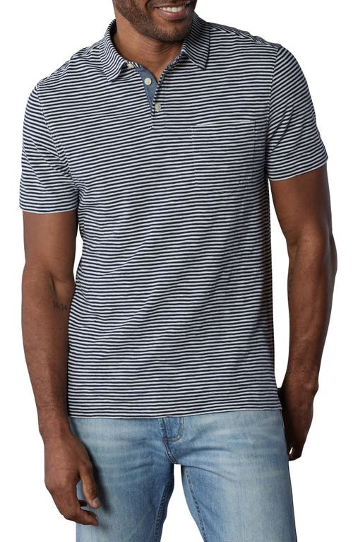 Lived In Short Sleeve Cotton Popover Shirt in Navy Railroad Stripe