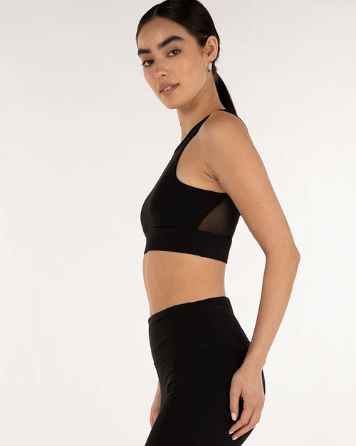 Rebody Active Venti Mesh Longline Silkiflex Longline Bra In Midnight Black