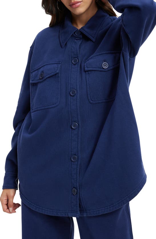 Good American Fleece Shirt Jacket In Blue Rinse