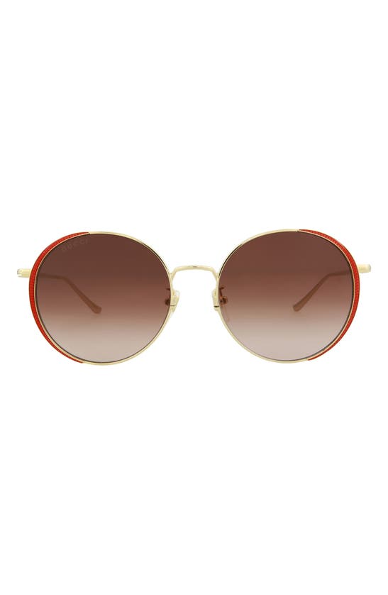 Gucci 56mm Round Sunglasses In Gold Brown
