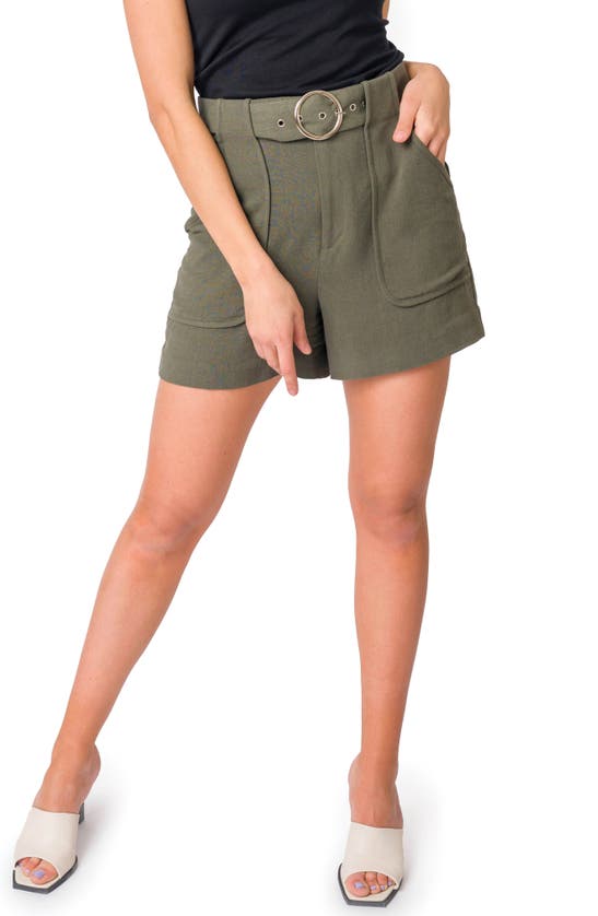 Gibsonlook Belted High Waist Shorts In Olive