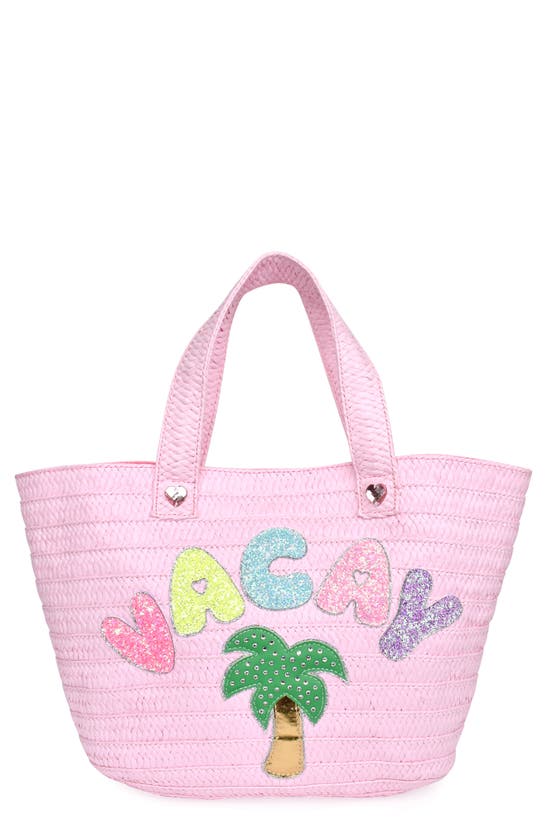 Shop Omg Accessories Kids' Vacay Straw Tote In Bubble Gum