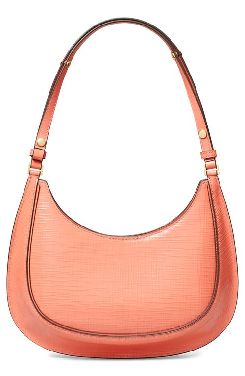 Tory Burch Robinson Crosshatched Leather Convertible Crescent Bag In Coral Crush