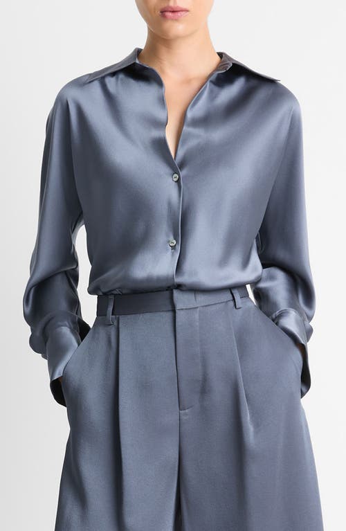 Shop Vince Silk Button-up Shirt In Iris Water