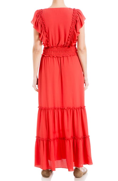 Shop Max Studio Pebble Crepe Flutter Sleeve Maxi Dress In Washed Red