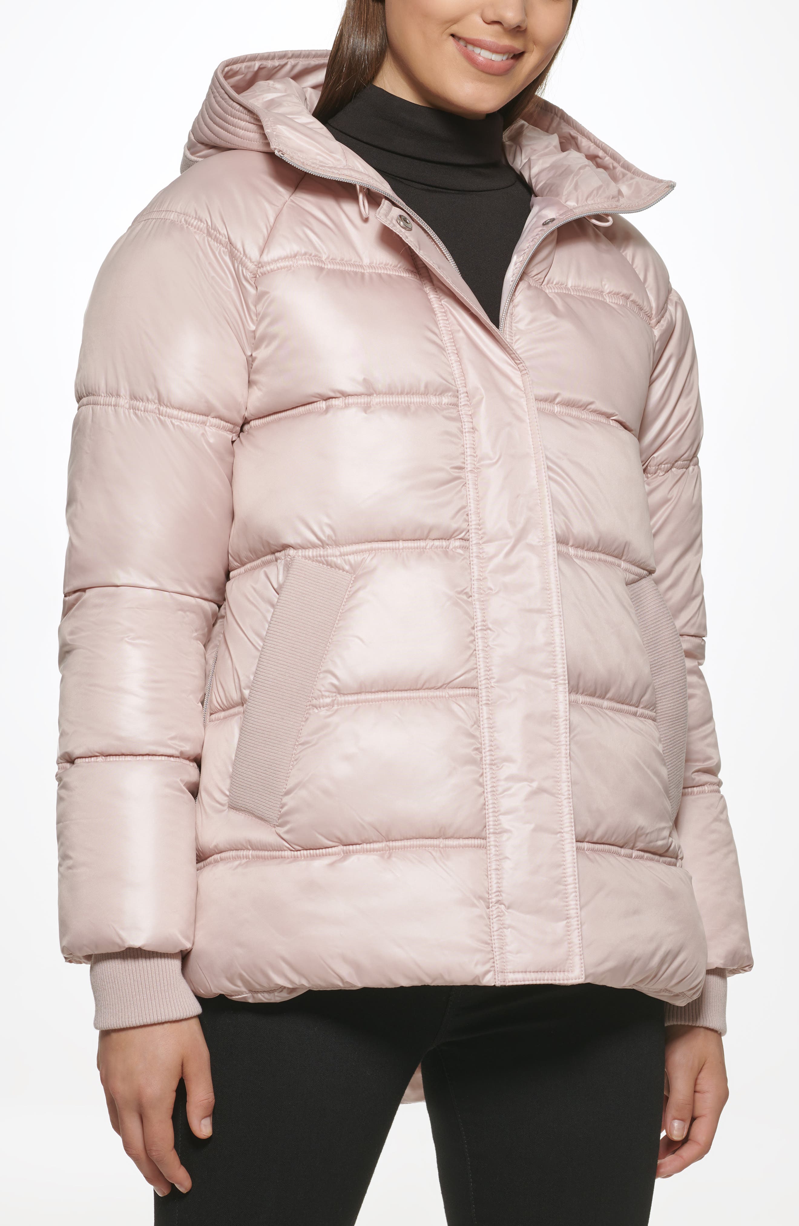 Kenneth Cole New York Cire Hooded Puffer Jacket in Rose Dust at Nordstrom, Size X-Large