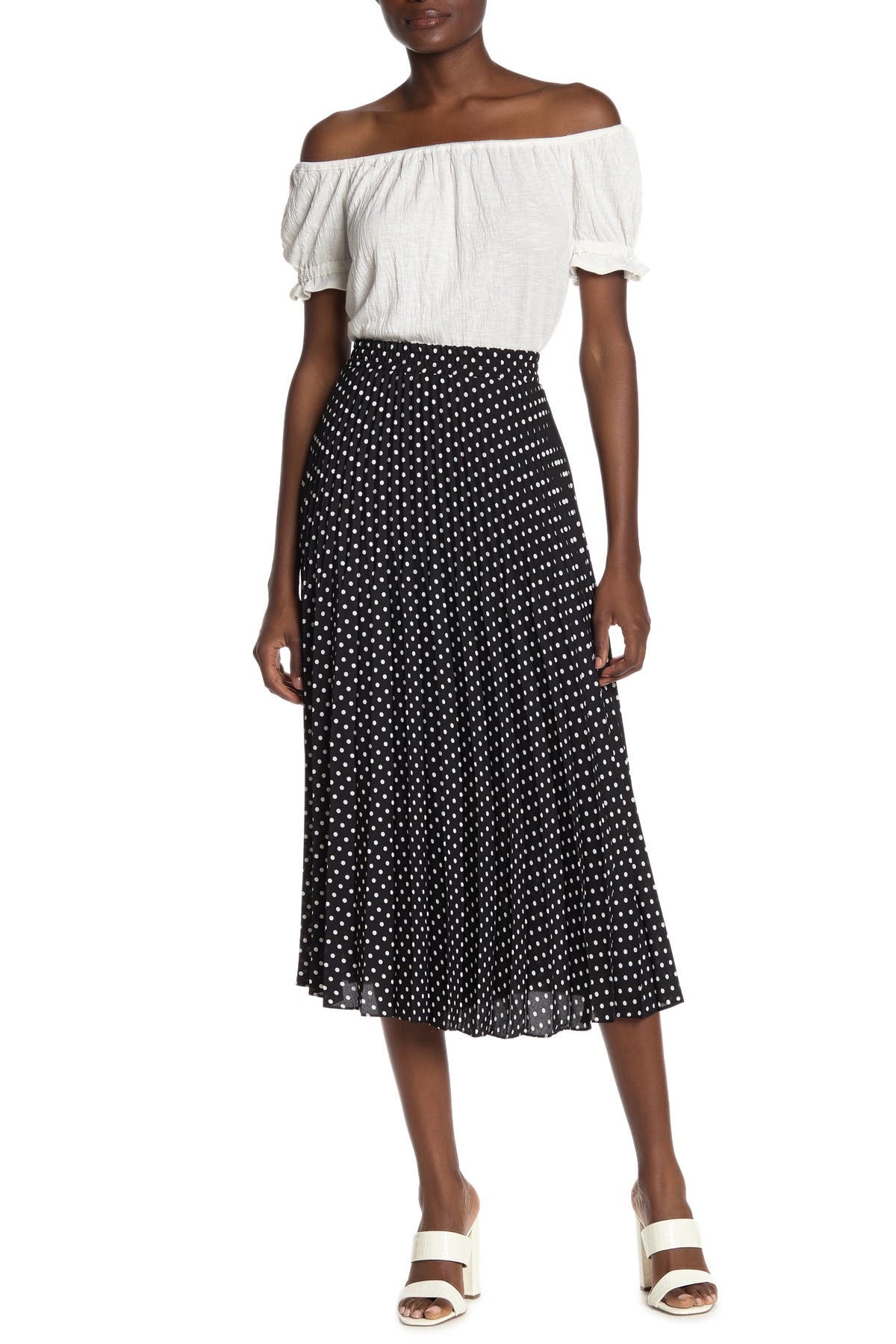 Max Studio Pleated Midi Skirt In Blkowdot | ModeSens