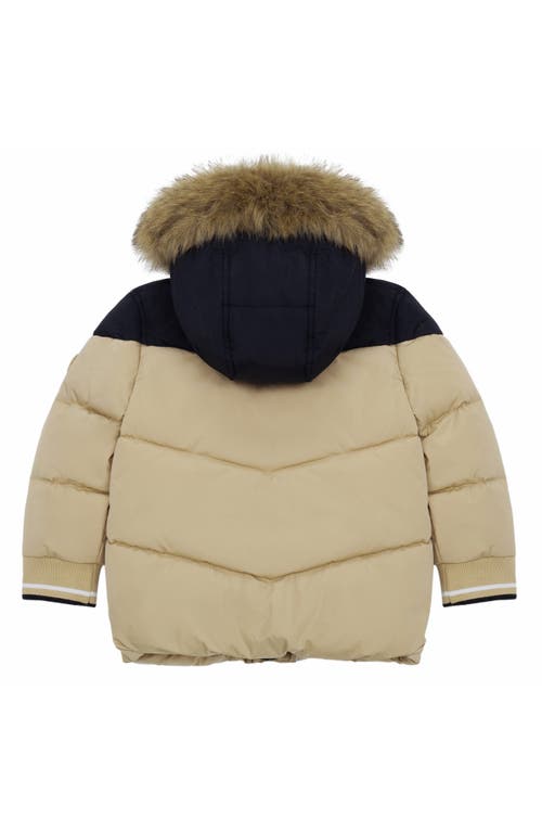 Rokka&rolla Toddler Fleece Lined Puffer Coat With Removable Trim In Khaki