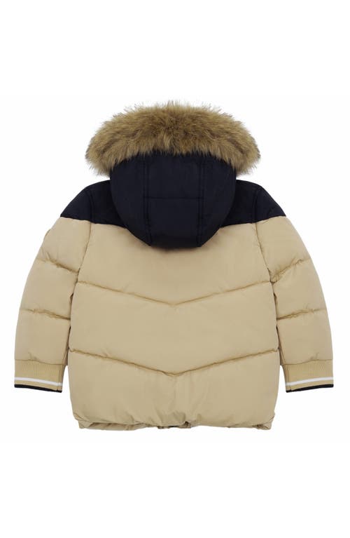 Shop Rokka&rolla Toddler Fleece Lined  Puffer Coat With Removable Trim In Khaki