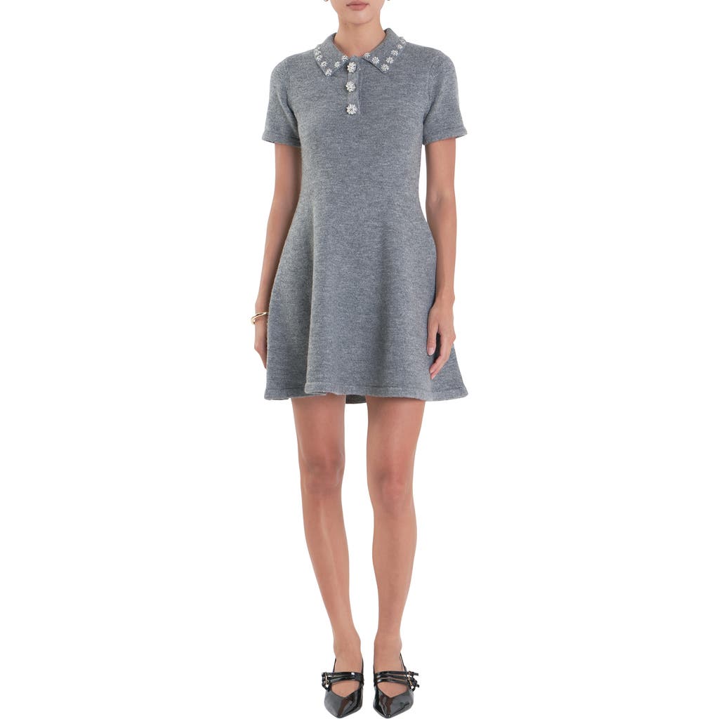 Shop Endless Rose Flare Knit Minidress In Grey