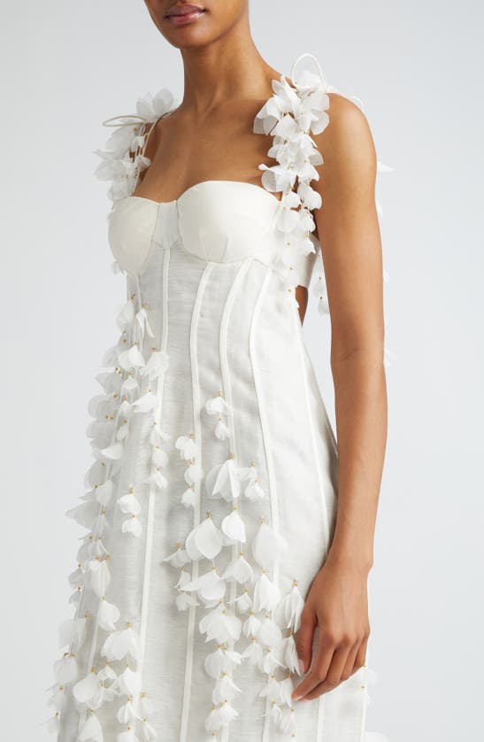 Shop Zimmermann Petals Linen & Silk Corset Gown In Natural