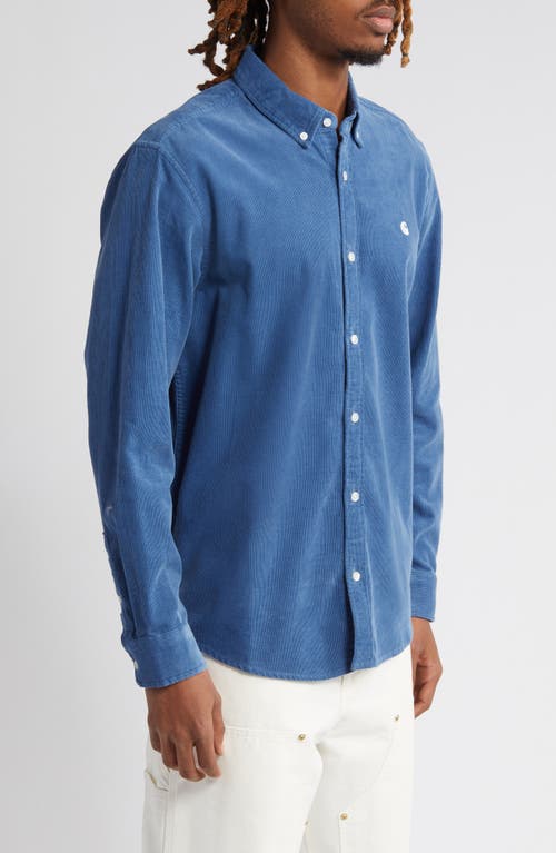 Shop Carhartt Work In Progress Madison Cotton Corduroy Button-down Shirt In Sorrent/wax