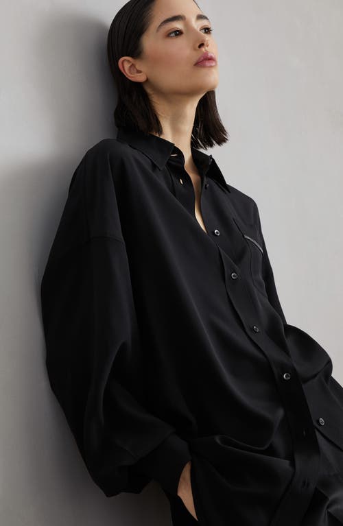 Shop Brunello Cucinelli Crãªpe De Chine Long Shirt In Black