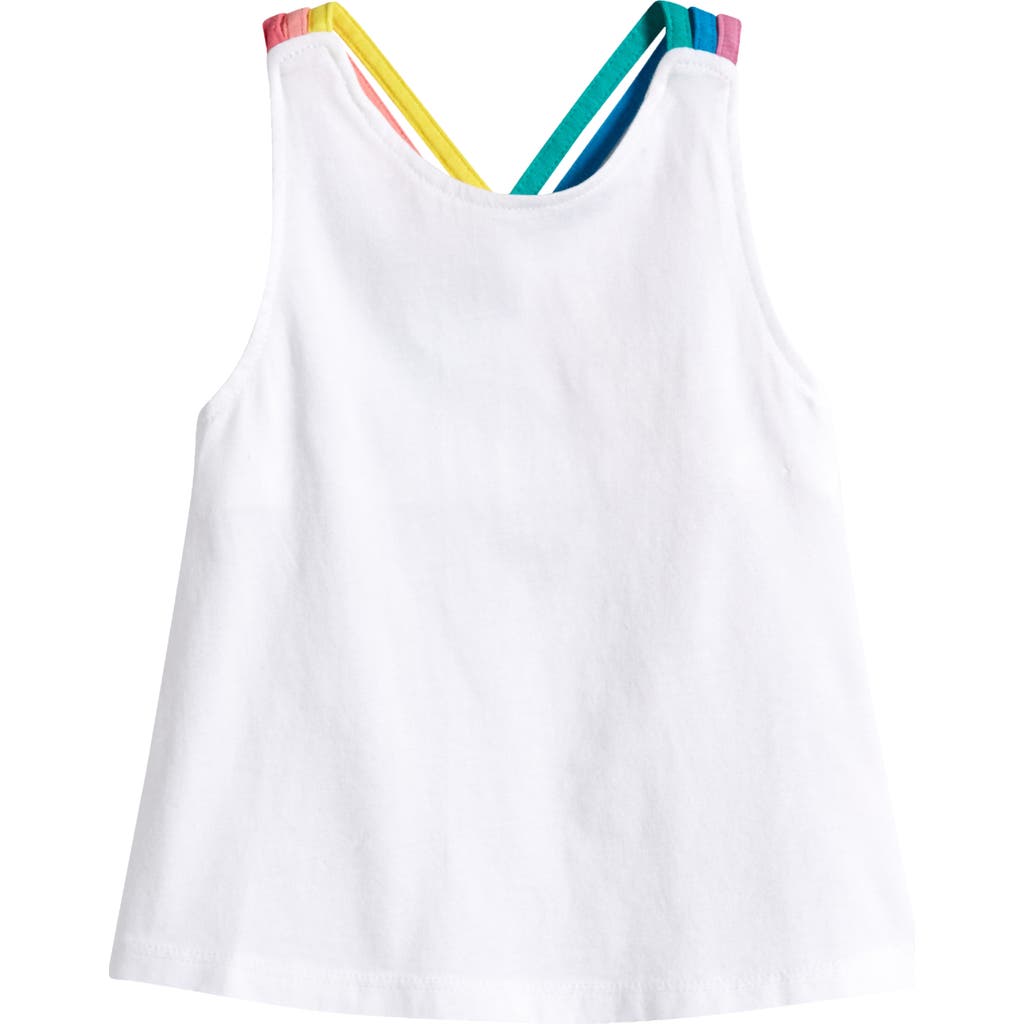 Mini Boden Kids' Rainbow Strap Cotton Tank In White With Rainbow Straps