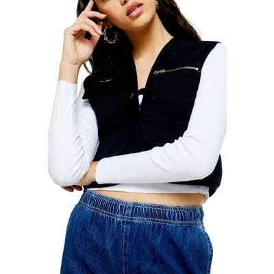 Topshop Short Fisherman Vest, Black
