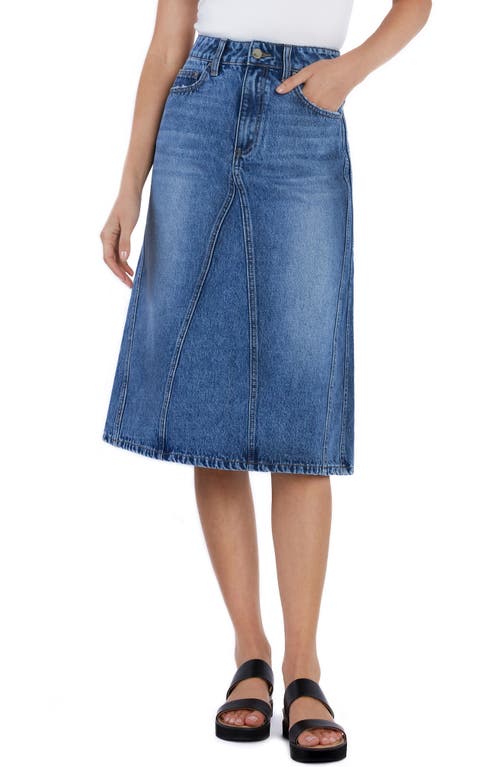Paneled Denim Midi Skirt in Double Blue